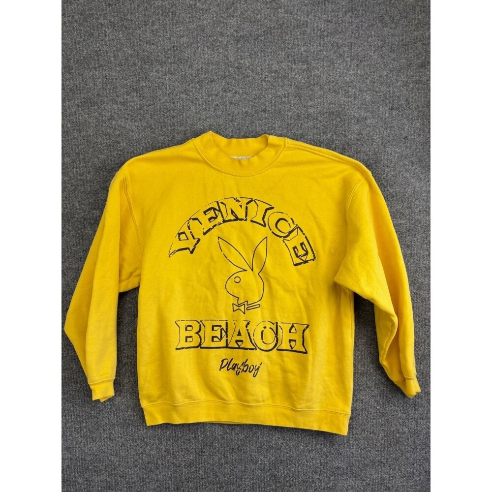 Playboy By PacSun Pullover Sweatshirt Men's Small Yellow Venice Beach Graphic
